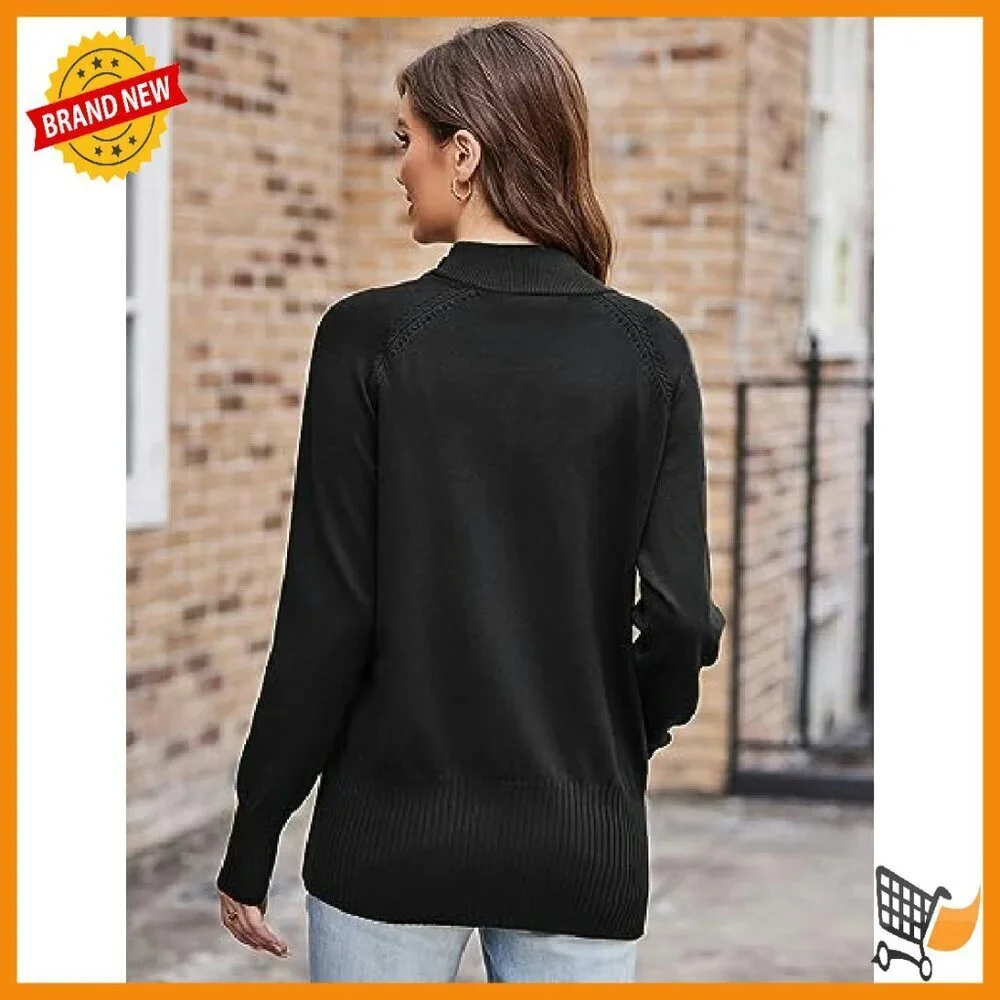 Long Sleeve Zip Up Knit Cardigan with Pockets Stand Collar Fall Jacket